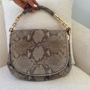 Michael Kors Taupe Snake-Print Shoulder Bag with Gold Hardware